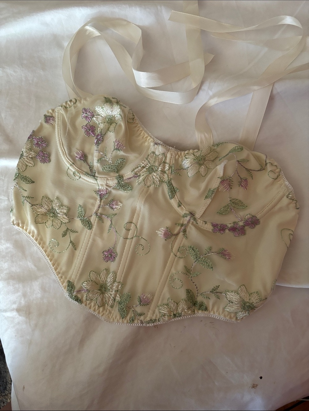Ivory Floral Embroidered Bandeau Bustier